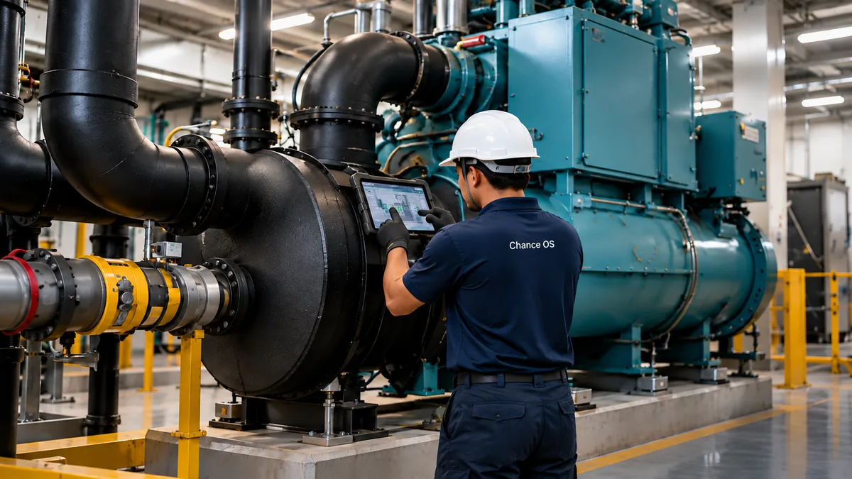 A water-cooled chiller in a plant room.