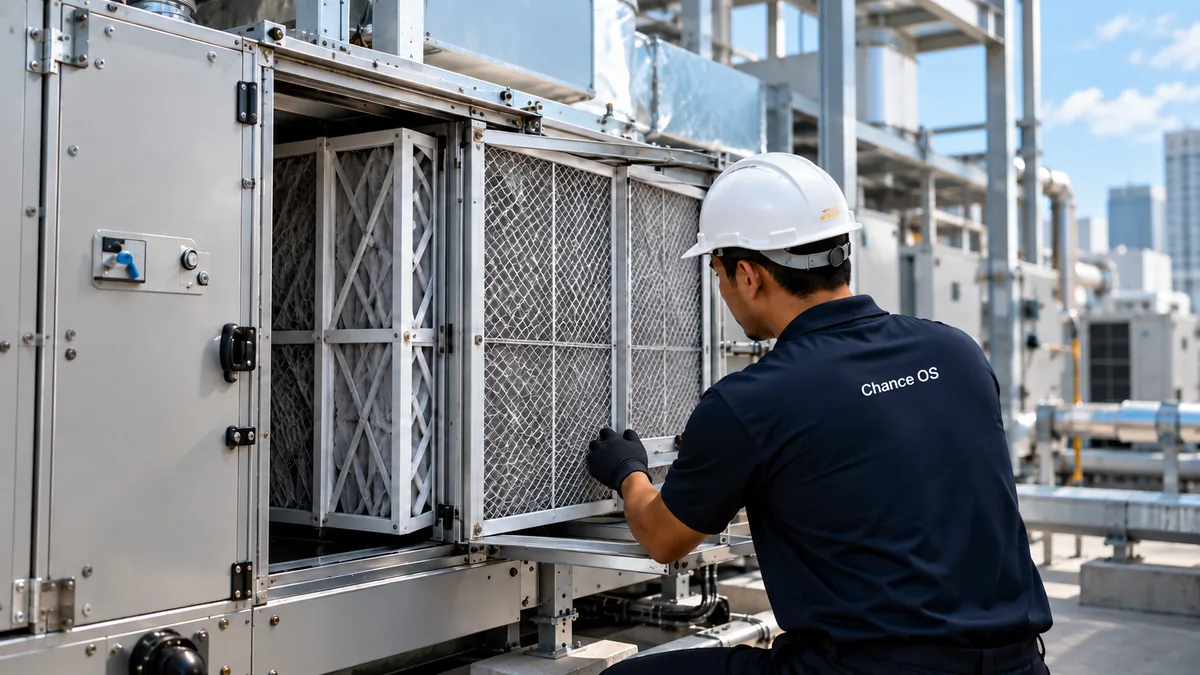An air handling unit with its filters being changed.